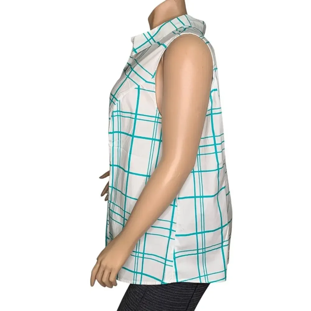 Jessica London NWOT Plaid Blouse Sleeveless White & Green Size 30